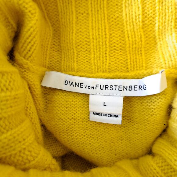 DIANE von FURSTENBERG Jasswinder Cashmere Sweater Large Boxy Turtleneck Yellow - Picture 6 of 11